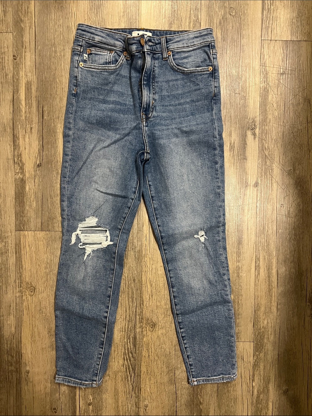Lovers + Friends High-Rise Distressed Jeans in Medium Blue Wash